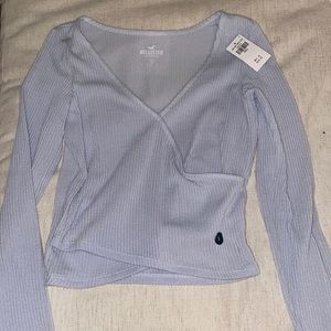 Baby blue crisscross long sleeve Hollister top
